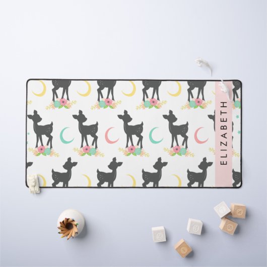 Hirschmuster, Baby Deer, Boho, Blume, Ihr Name Schreibtischunterlage (Kindertisch)