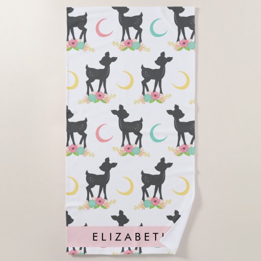 Hirschmuster, Baby Deer, Boho, Blume, Ihr Name Strandtuch (Vorderseite)