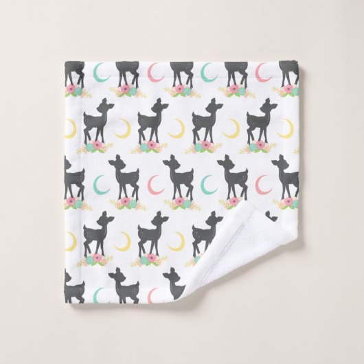 Hirschmuster, Baby Deer, Boho, Blume, Mond Badhandtuch Set (Waschlappen)