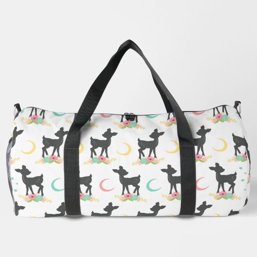 Hirschmuster, Baby Deer, Boho, Blume, Mond Duffle Bag (Rückseite)