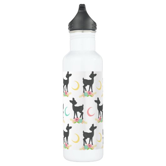 Hirschmuster, Baby Deer, Boho, Blume, Mond Edelstahlflasche (Rechts)
