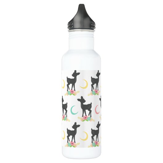 Hirschmuster, Baby Deer, Boho, Blume, Mond Edelstahlflasche (Links)