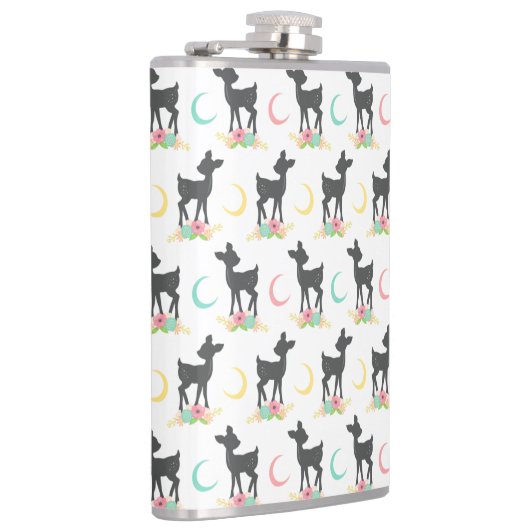 Hirschmuster, Baby Deer, Boho, Blume, Mond Flachmann (Rechts)