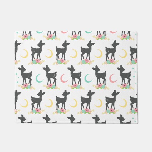 Hirschmuster, Baby Deer, Boho, Blume, Mond Fußmatte (Vorderseite)