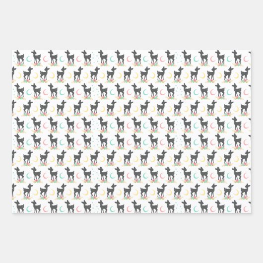 Hirschmuster, Baby Deer, Boho, Blume, Mond Geschenkpapier Set (Vorderseite)