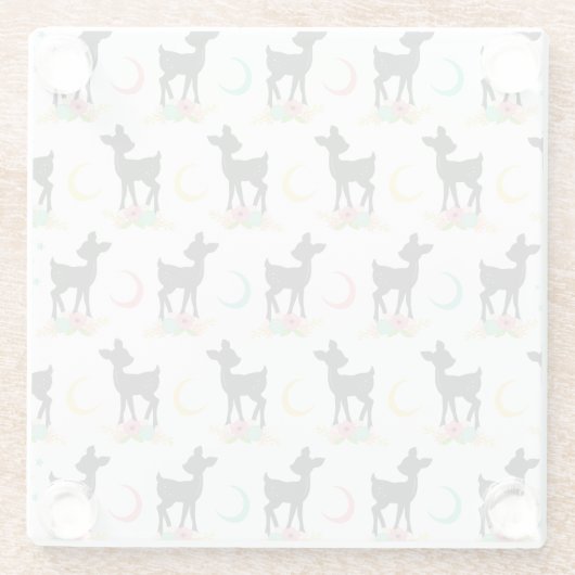 Hirschmuster, Baby Deer, Boho, Blume, Mond Glasuntersetzer (Rückseite)