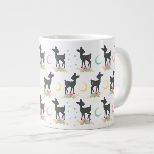 Hirschmuster, Baby Deer, Boho, Blume, Mond Jumbo-Tasse (Vorderseite Rechts)