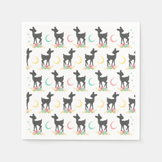 Hirschmuster, Baby Deer, Boho, Blume, Mond Serviette (Vorderseite)