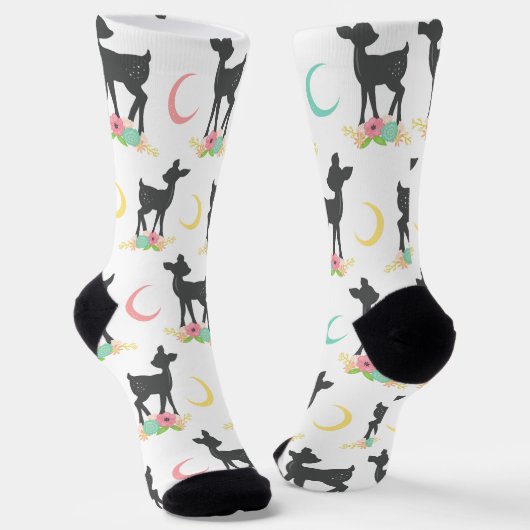 Hirschmuster, Baby Deer, Boho, Blume, Mond Socken (Gewinkelt)