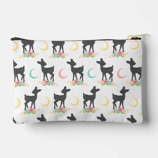 Hirschmuster, Baby Deer, Boho, Blume, Mond Zubehörtasche (Rückseite)