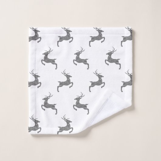 Hirschmuster in Imitaten Grau Glitzer Textur ausse Badhandtuch Set (Waschlappen)