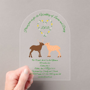 Hirschpaar und Daisy Heart Custom Mit Monogramm Acryleinladungen