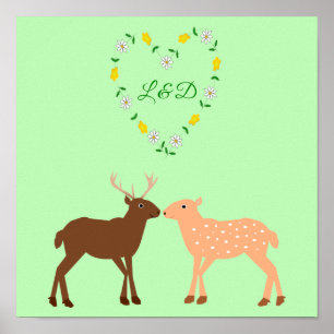 Hirschpaar und Gänseblümchen-Herz Maßanfertigung Poster