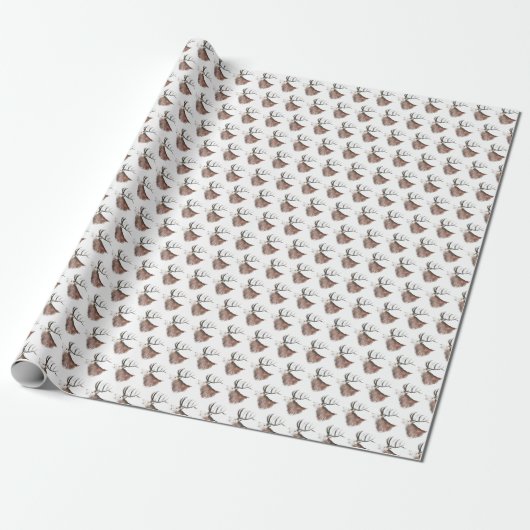 Hirschpattern Wasserfarbe Rustikale Weihnachtswrap Geschenkpapier (Ungerollt)