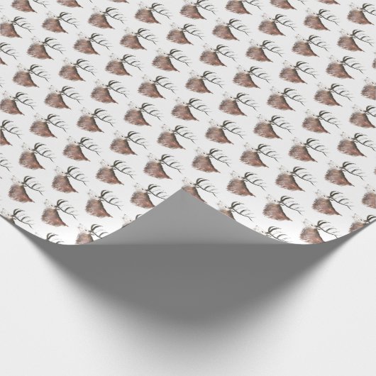 Hirschpattern Wasserfarbe Rustikale Weihnachtswrap Geschenkpapier (Ecke)