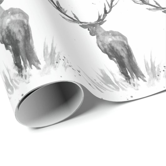 Hirschpattern Wasserfarbe Rustikale Weihnachtswrap Geschenkpapier (Rolleneckpunkt)