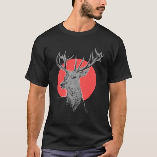 Hirschportrait Stag zeichnend Rotkreislauf Tierkun T-Shirt (Vorderseite)