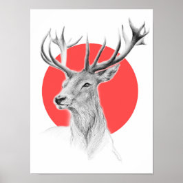 Hirschportrait zeichnend Roter Kreis Tierkunst Poster
