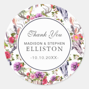 Hirschschädel, Blume und Traumfänger   Vielen Dank Runder Aufkleber