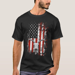 Hirschschädel mit Antlern und amerikanische Flagg T-Shirt