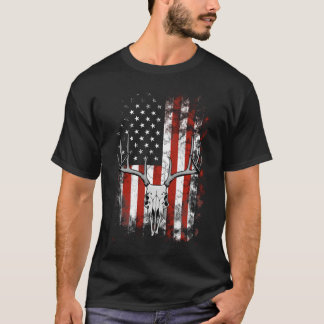 Hirschschädel mit Antlern und amerikanische Flagge T-Shirt