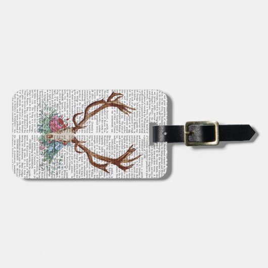 Hirschschädel mit Blume 2 Gepäckanhänger (Vorderseite horizontal)