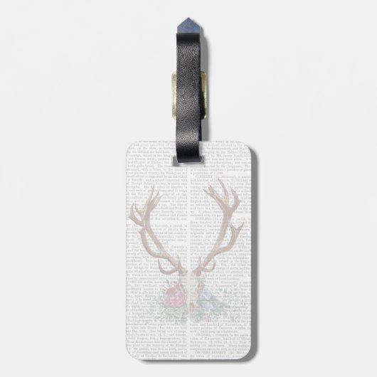 Hirschschädel mit Blume 2 Gepäckanhänger (Rückseite vertikal)