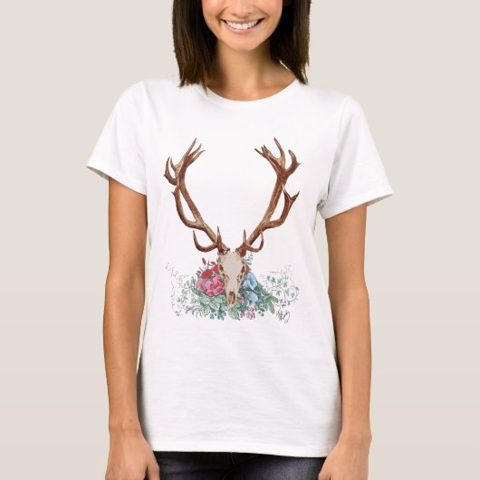 Hirschschädel mit Blume 2 T-Shirt (Vorderseite)