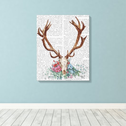 Hirschschädel mit Blume Leinwanddruck (Insitu (Holzboden))