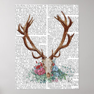 Hirschschädel mit Blume Poster