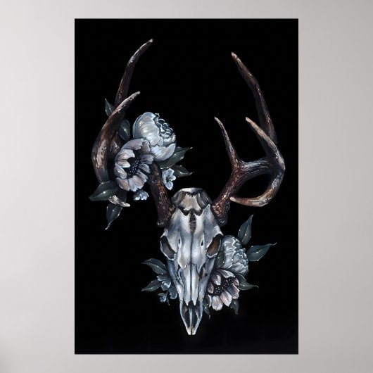 Hirschschädel mit Blumen- Giclee-Druck von Poster (Vorne)