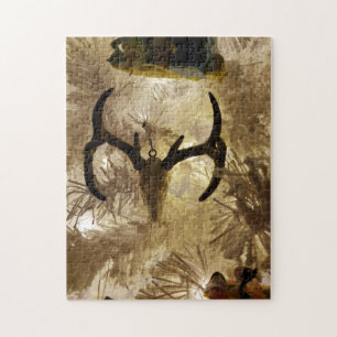 Hirschschädel-Ornament weißer Weihnachtsbaum Puzzle