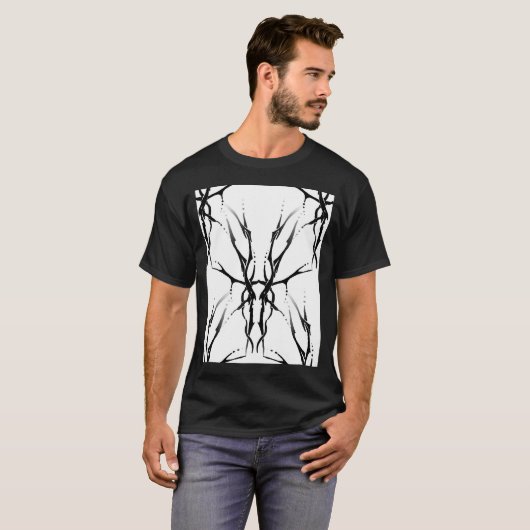 Hirschschädel-Stamm Tattoo Digital Black and White T-Shirt (Vorne ganz)