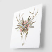 Hirschschädel und Blume Quadratische Wanduhr (Winkel)