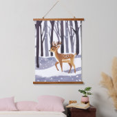 Hirschschschneewald Winter Weihnachtsfeiertag Wandteppich Mit Holzrahmen (Schlafzimmer)