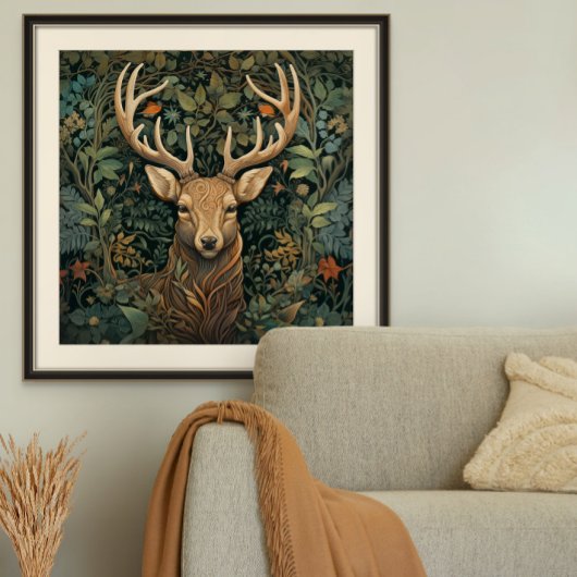 Hirschstag mit den Antlern im Zauberwald Poster