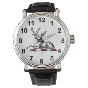 Hirschstag mit Fern Heraldic Wappen Emblem Armbanduhr