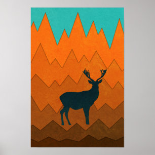 Hirschstag Silhouette Herbst farbenfroh Abstrakt Poster