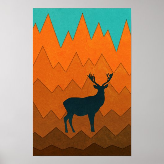 Hirschstag Silhouette Herbst farbenfroh Abstrakt Poster (Vorne)
