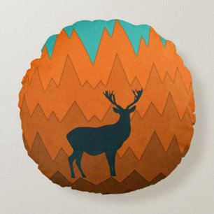 Hirschstag Silhouette Herbst farbenfroh Abstrakt Rundes Kissen