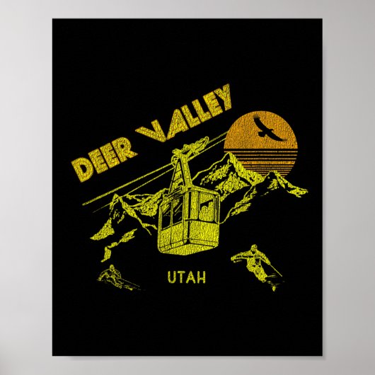 Hirschtal Utah Retro Skifahren T-Shirt Poster (Vorne)