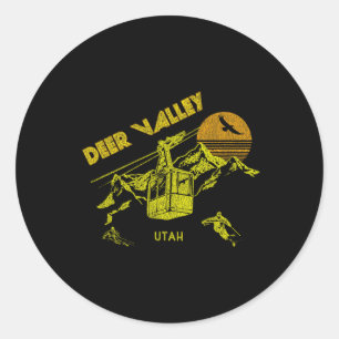 Hirschtal Utah Retro Skifahren T-Shirt Runder Aufkleber