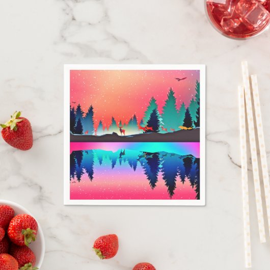 Hirschwald Berg Aurora borealis Serviette (Beispiel)