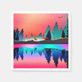 Hirschwald Berg Aurora borealis Serviette