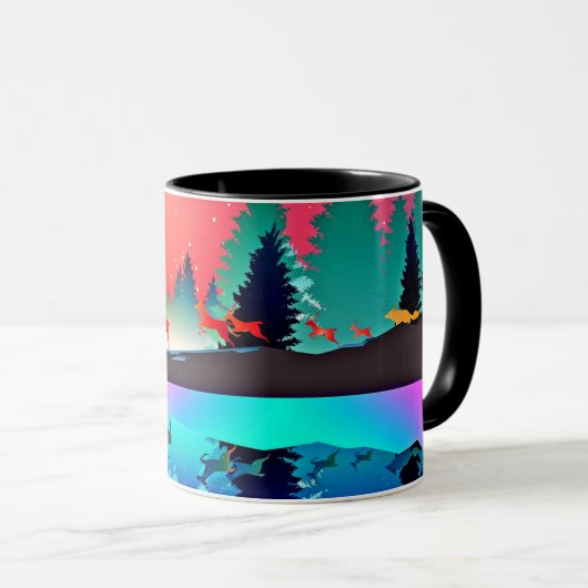 Hirschwald Berg Aurora borealis Tasse (VorderseiteRechts)