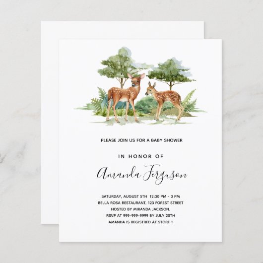 Hirschwald Budget Baby Dusche Einladung (Vorne/Hinten)