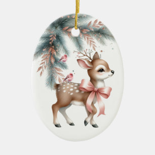 Hirschwald im Vintage-Stil Weihnachten Personalisi Keramik Ornament