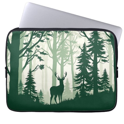Hirschwald-Silhouette Naturszene Laptopschutzhülle (Vorderseite)