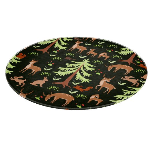 Hirschwald: Vintages Landschaftliches Muster. Schneidebrett (Ecke)