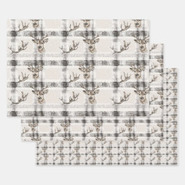 Hirschwald Winter Weihnachten Tartan Kariert 1 Geschenkpapier Set